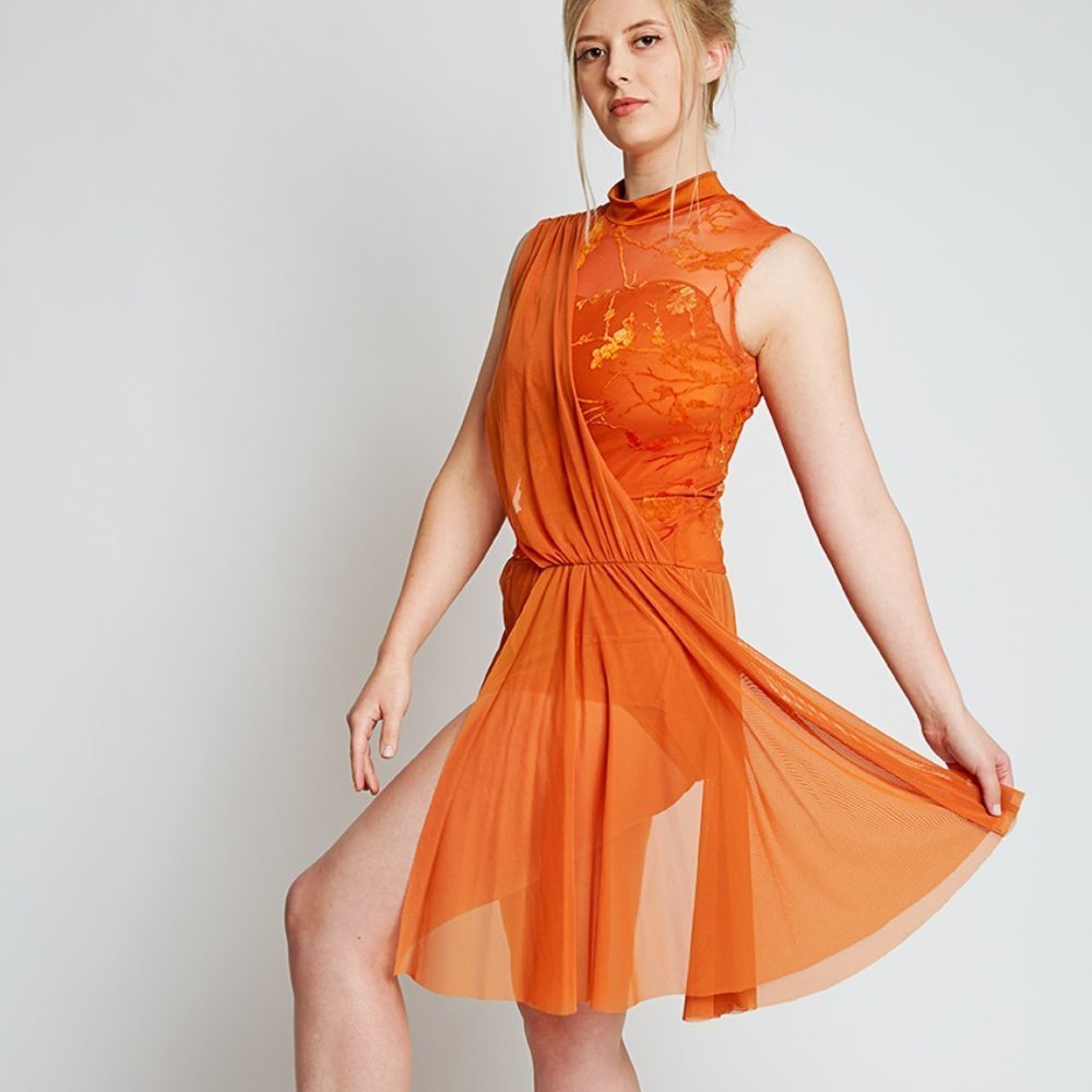 Weissman Orange Sheer Overlay Dance Dress